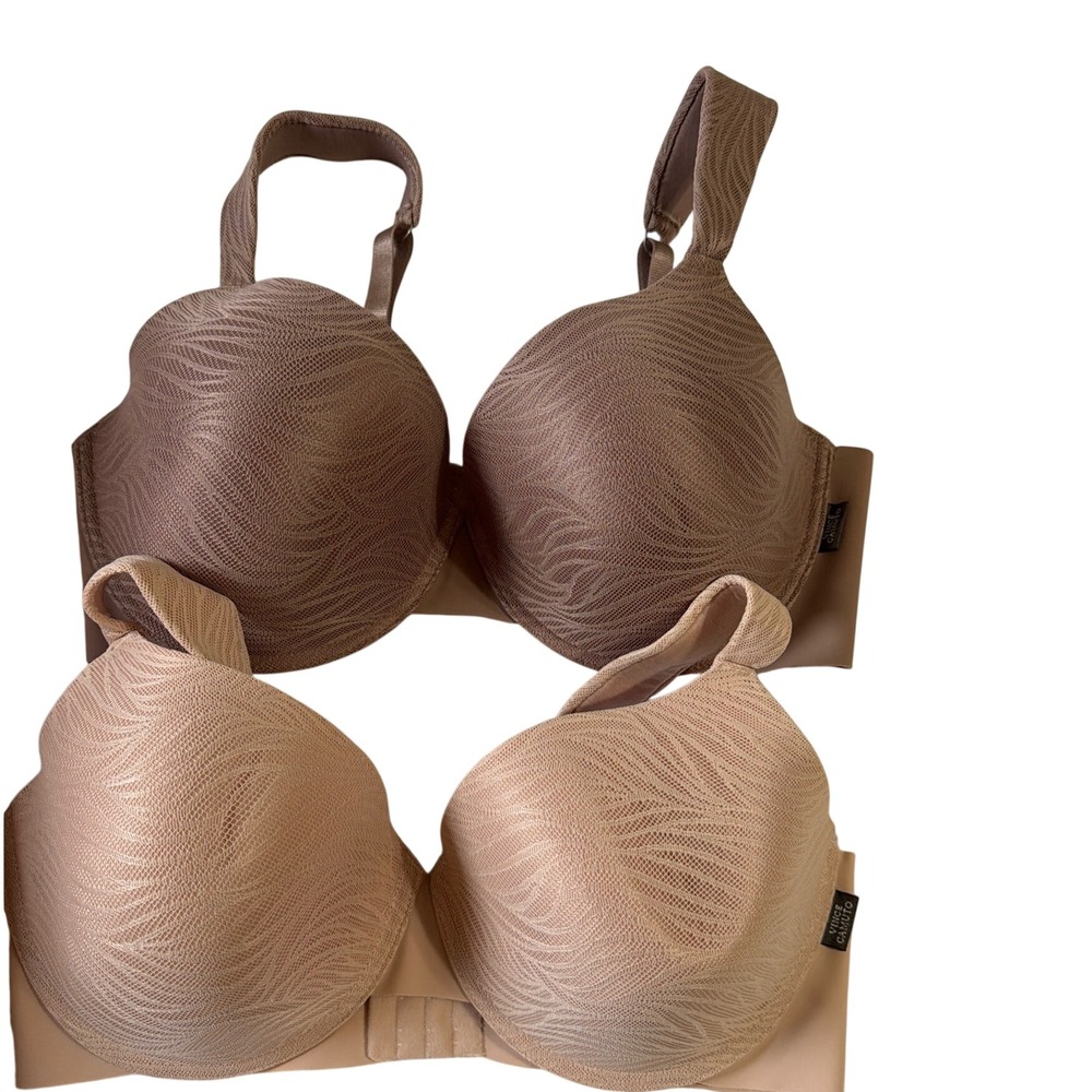 2 Vince Camuto Underwire Bras Tan Mocha Brown Lace Overlay 38D Lingerie